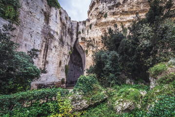 Ear of Dionysius cave in Neapolis archaeological park, Syracuse on Sicily Island, Italy
