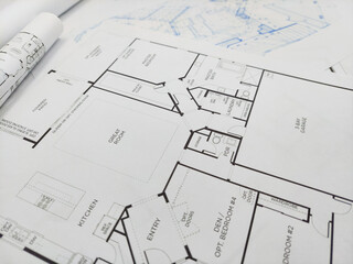 close up of blue prints from angle
