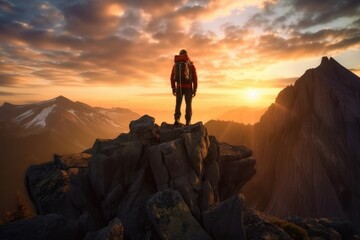 sunset in the mountains with a trekker