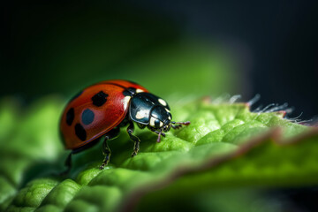 Naklejka premium Herrgottskäfer auf grünen Blatt