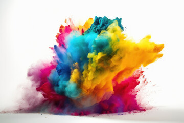 Fototapeta na wymiar An explosion of colored powder against a white background creates a stunning mix of abstract design and vibrant color. This image is AI generative.