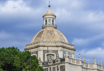 Fototapeta na wymiar Dome of Cathedral of Saint Agatha in historic part of Catania, Sicily Island in Italy