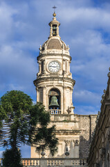 Bell tower of Cathedral of Saint Agatha in old part of Catania, Sicily Island in Italy