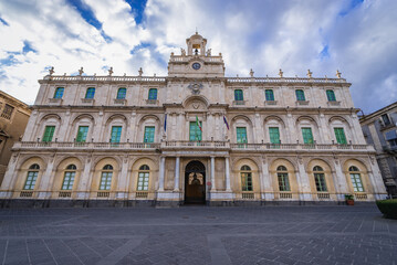 Fototapeta na wymiar Facade of Palace of the University in historic part of Catania, Sicily Island in Italy