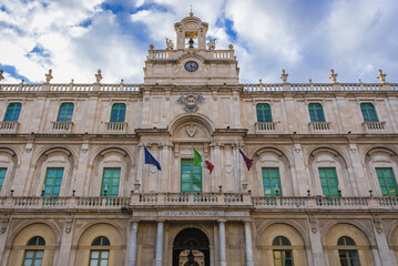 Fototapeta na wymiar Palace of the University on University Square in historic part of Catania, Sicily Island in Italy
