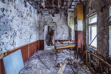 Communication center of Soviet Duga radar system in abandoned military base in Chernobyl Exclusion...