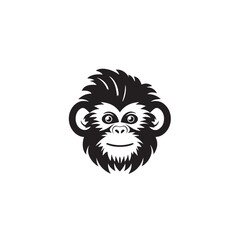 Cute Monkey Logo Monochrome Design. Doodle, cartoon style. Black and white icon 
