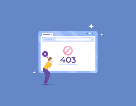 error code 403 Forbidden. Visitors do not have permission to access directory files on the website. a visitor who is confused because he cannot access a page from a website. illustration concept