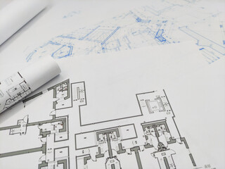 close up of blue prints from angle