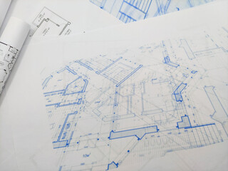 close up of blue prints from angle