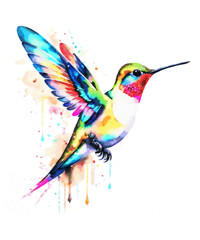 Watercolor Hummingbird Art, Watercolor Small Bird Drawing