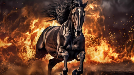 In a breathtaking display of courage and strength, a horse charges through swirling flames, defying the intense heat with unwavering determination.