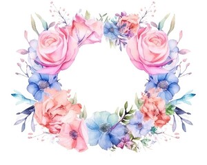 A generative perfect circle wedding frame with pastel flowers. (Generative AI)