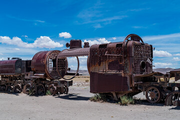 Fototapeta na wymiar Train graveyard in the bolivian altiplano