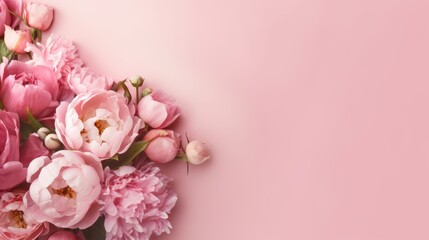 Naklejka na ściany i meble bouquet of pink roses on pink background