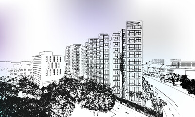 Real Estate Building with environment line background design