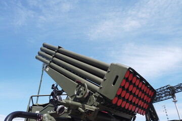  Minsk, Belarus - 20.05.2023: Russian 122 mm GRAD Multiple Rocket Launcher System (MLRS) with a...