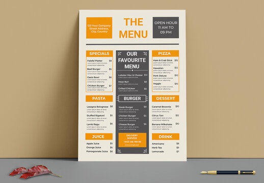 Food Menu With Yellow Theme Based Layout
