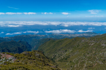 Madeira- Pico Ruivo- Sea of clouds below mountain peaks seen from Pico do Areeiro