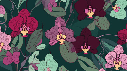 Orchid flowers abstract background, vector illustration 
