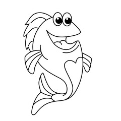 Funny fish cartoon characters vector illustration. For kids coloring book.