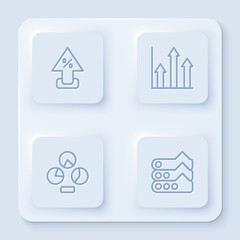 Set line Percent up arrow, Pie chart infographic, and Graph, chart, diagram. White square button. Vector