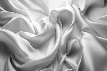 Fototapeta na wymiar Generative AI illustration of Pure White satin fabric floating in the air from above view with movement on white background