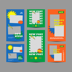 Naklejka premium Editable template bundle design with Futuristic streetwear fashion design for social media post templates