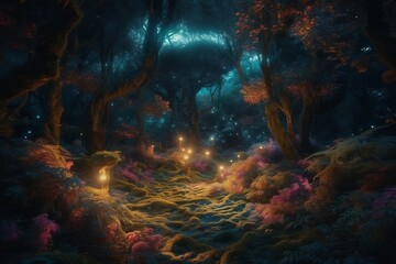 Fototapeta na wymiar Fairy forest with stars. 