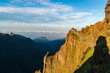 Mountain trail Pico do Arieiro, Madeira Island, Portugal Scenic view of steep and beautiful...