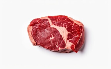 Obraz premium Raw beef steak on a white background top view angle generative ai