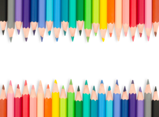 Isolated set of rainbow color wooden pencils. Multicolored bright background for your text. Frame