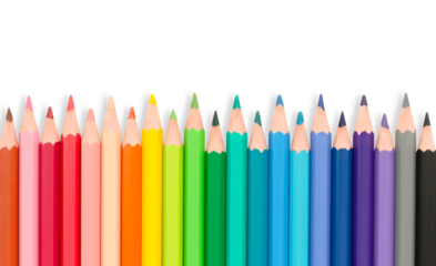 Isolated set of rainbow color wooden pencils. Multicolored bright background. Education - back to school. Art 