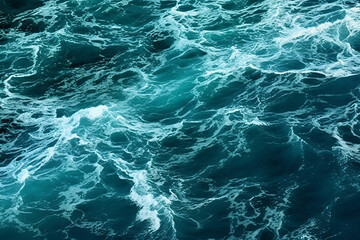 Fototapeta na wymiar ocean tide sea wave waves texture background pattern blue water ripples surfboard, aerial view, dark turquoise and white ocean