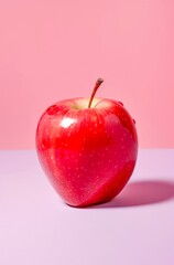 Obraz na płótnie Canvas Red apple on pastel pink background. Generative AI.