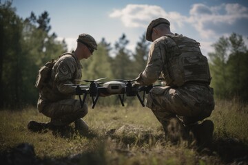 Original name(s): Two soldiers launch a full size military combat drone into flight