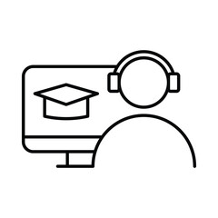 training, online, man, computer, monitor, education cap, online education icon