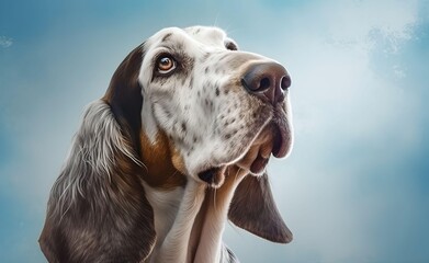 Charming Basset dog against a bright pastel background. Generative AI.