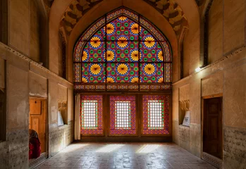 Fototapeten Beautiful colored glass windows in the palace of Arg of Karim Khan or Citadel in downtown Shiraz, Fars Province, Iran. Heritage and tourist attraction. © NG-Spacetime