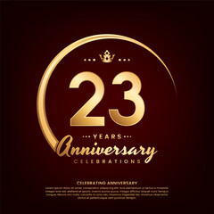 23 year anniversary template design with golden number and ring for birthday celebration event, invitation, banner poster, flyer, and greeting card, vector template