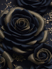 Fototapeta premium Black Roses with Gold Glitter Wallpaper, Floral Rose Wallpaper, Generative AI