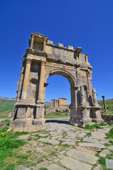 Fototapeta na wymiar Roman arch construction at the gates of the Roman city of Cuicul, Algeria