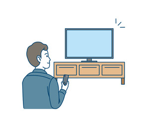 テレビの電源をつける男性のイラスト