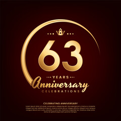 63 year anniversary template design with golden number and ring for birthday celebration event, invitation, banner poster, flyer, and greeting card, vector template