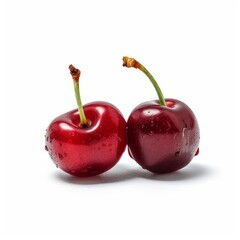 A delicious fresh cherry isolated on white background. Fresh raw organic fruit. Generative AI.
