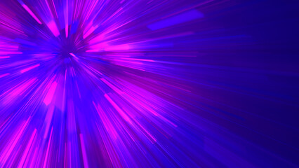 Abstract neon zoom blur light streaks fractal glitch art background banner with copy space. Pixel sorting. Blurred motion, long exposure.