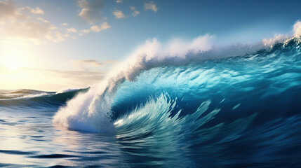 Big ocean wave. AI - obrazy, fototapety, plakaty
