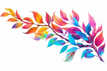 Fototapeta na wymiar Illustration of colorful leaves on a branch isolated on white background, created with Generative AI technology