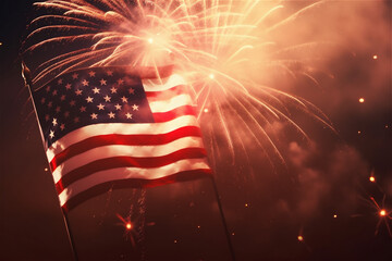United States flag. Fireworks background for USA Independence Day. Fourth of July celebrate. AI generated content