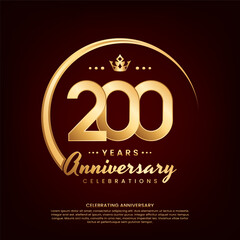 200 year anniversary template design with golden number and ring for birthday celebration event, invitation, banner poster, flyer, and greeting card, vector template